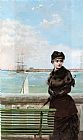 Elegant Canvas Paintings - An elegant Woman at St. Malo
